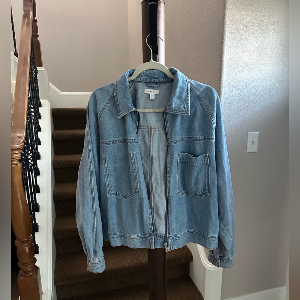 Topshop Jean Zipper Detail Collared Jacket